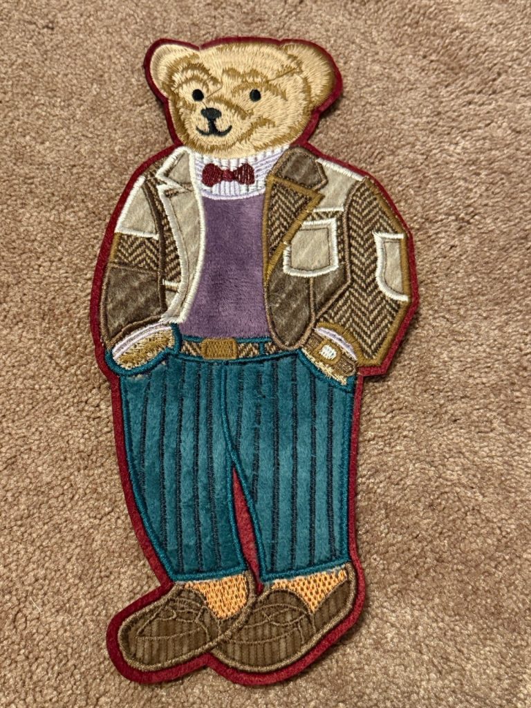 Polo Bear Patch Embroidered Ralph Lauren Style Tweed Jacket Bow Tie Sew On Large