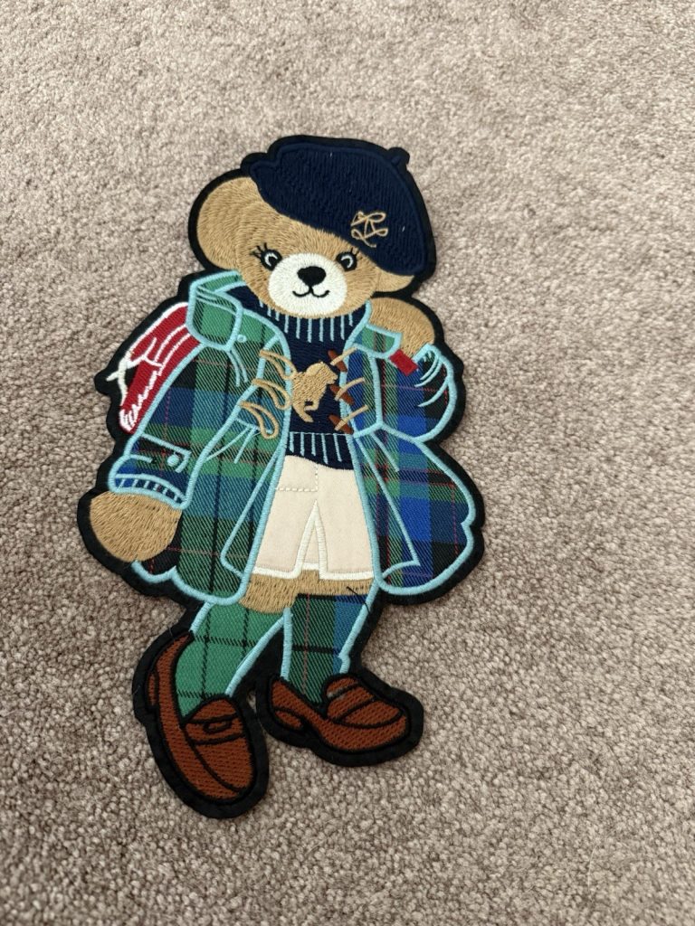 Polo Bear Patch Embroidered Ralph Lauren Style Plaid Coat Beret Loafers Sew On