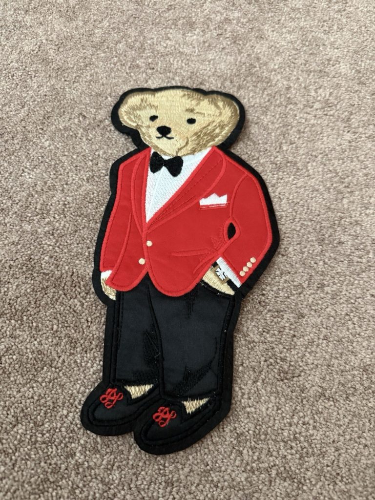 Polo Bear Patch Embroidered Ralph Lauren Style Red Tuxedo Jacket Bow Tie Sew On