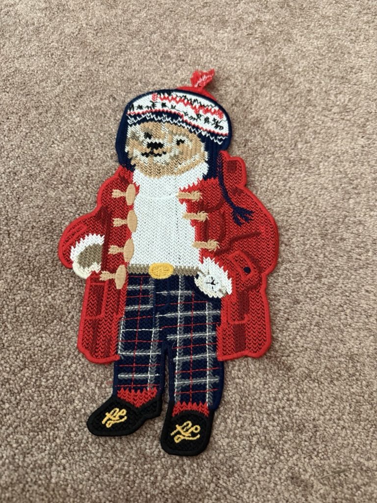 Polo Bear Patch Embroidered Ralph Lauren Style Red Toggle Coat Beanie Sew On Lg