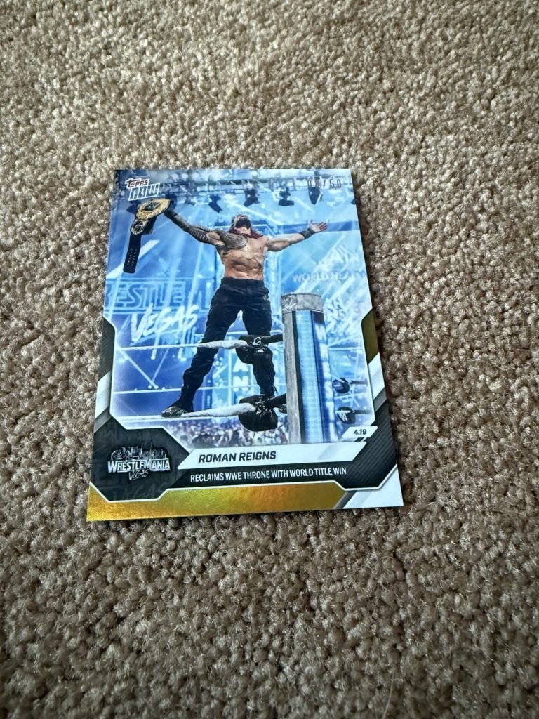 Roman Reigns 2026 WWE Topps NOW Wrestlemania Vegas Card 51 /50 World Title Win
