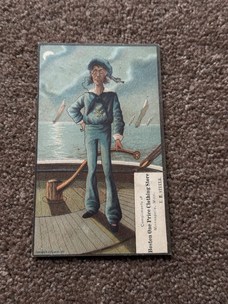 1901 Victorian Trade Card Comic Sailor Boston One Price Clothing Minneapolis