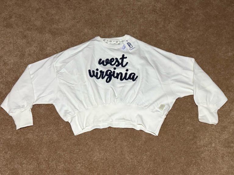 Pressbox West Virginia Mountaineers Cropped Sweatshirt White Womens L NWT Sequin