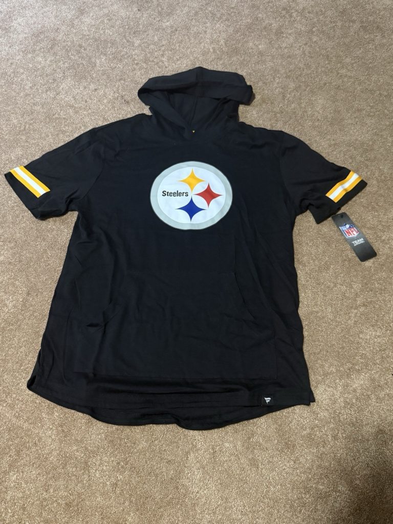 Pittsburgh Steelers Fanatics Mens M Black Short Sleeve Hooded T-Shirt NWT NFL