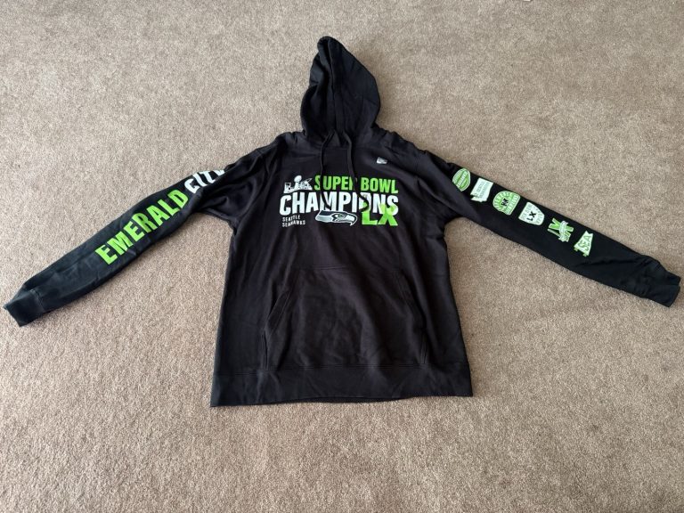 Seattle Seahawks Super Bowl LIX Champions Hoodie Black Sz M Emerald City