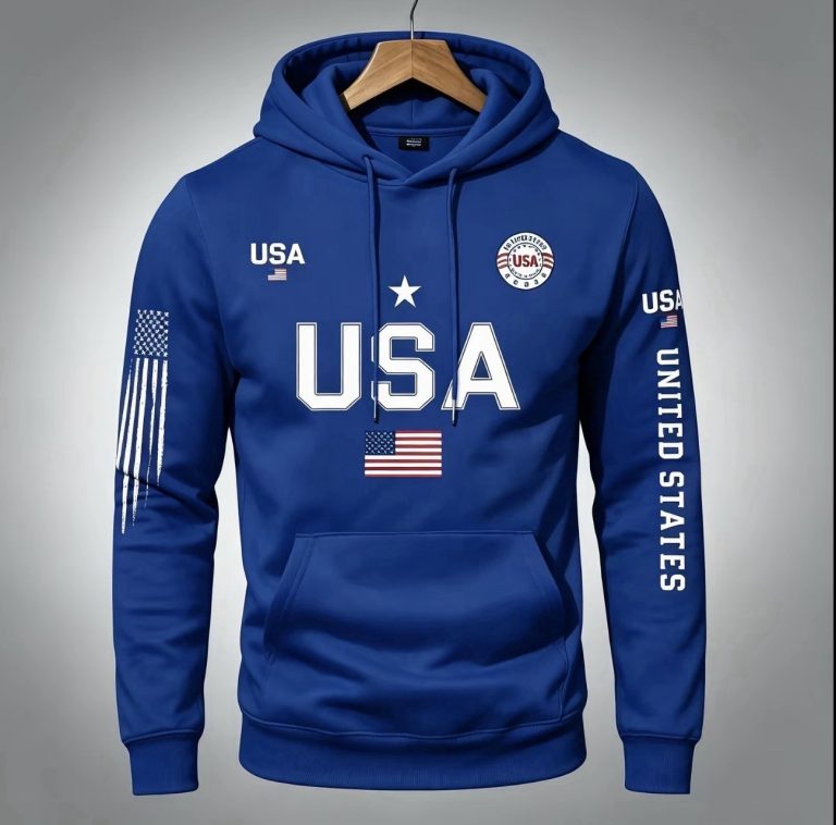 USA United States Patriotic Hoodie Sweatshirt American Flag Blue Pullover Men XL