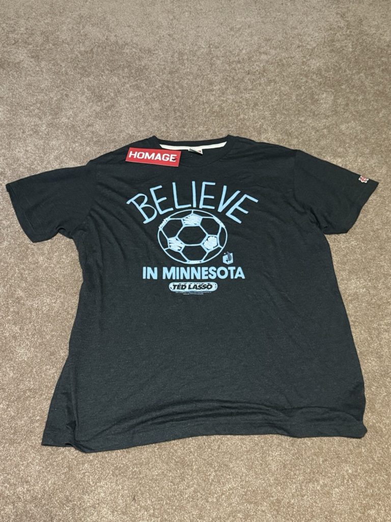 Ted Lasso Believe in Minnesota Soccer Homage T Shirt XL Black NWT
