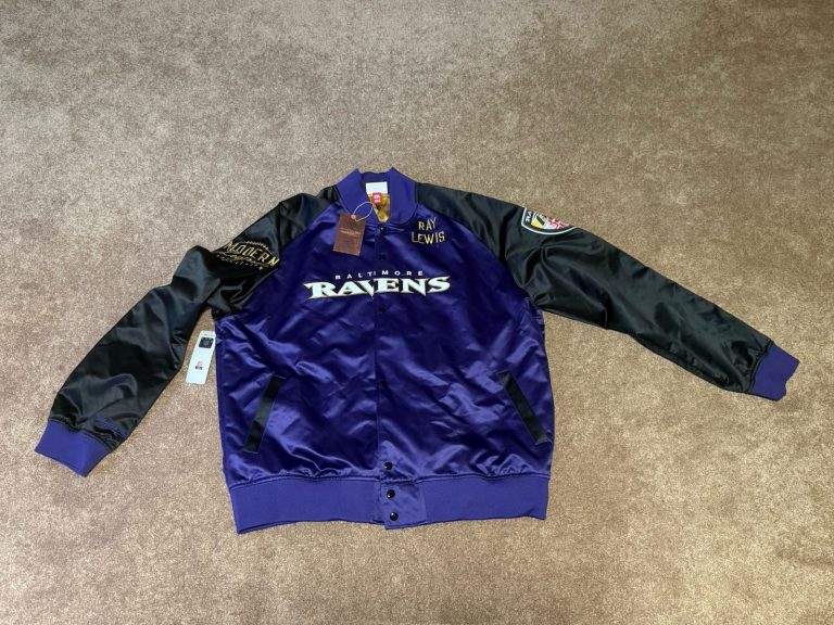 Mitchell & Ness Ray Lewis Baltimore Ravens Satin Jacket 2XL Purple NFL NWT