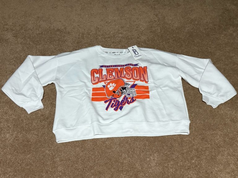 Pressbox Clemson Tigers NCAA Cropped Crewneck Sweatshirt White Size S NWT