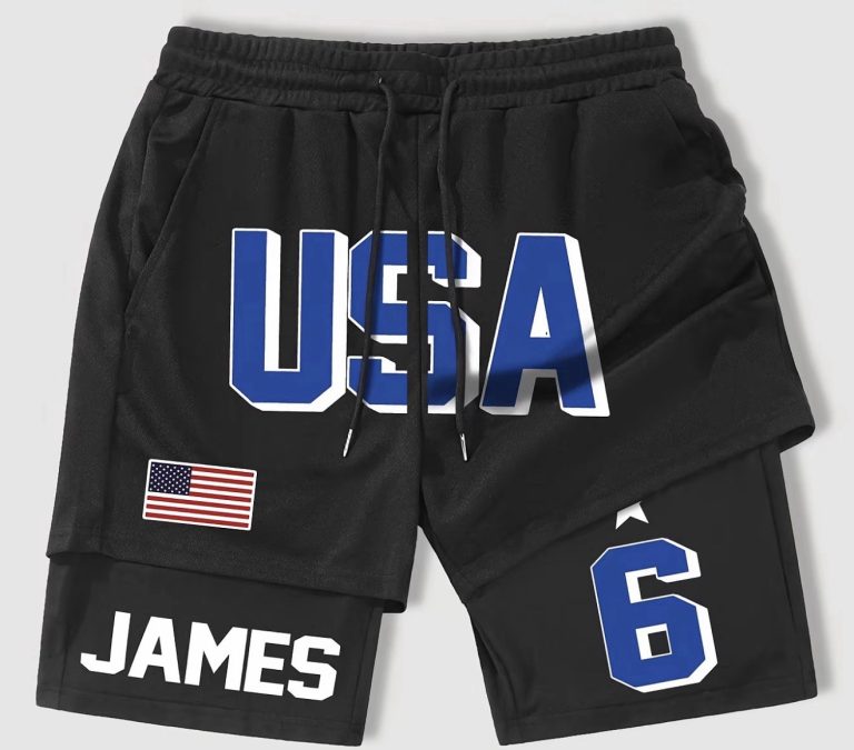 USA James 6 Men 2-in-1 Compression Shorts Large Black Gym Performance Basketball