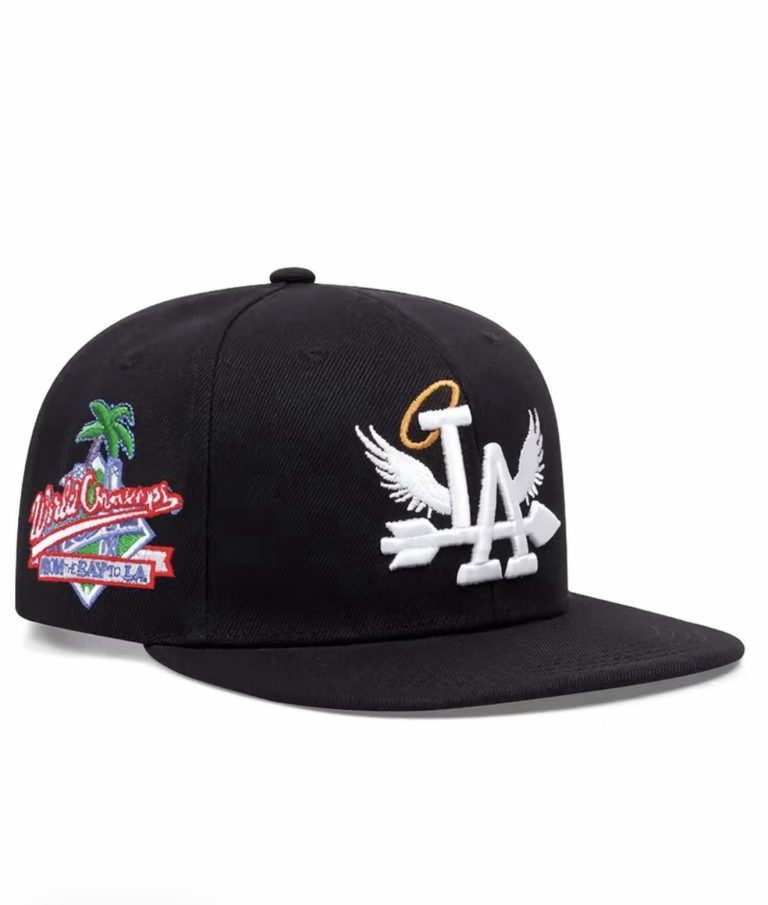 LA Baseball Snapback Hat Black Angel Wings Halo World Champions Adjustable Cap