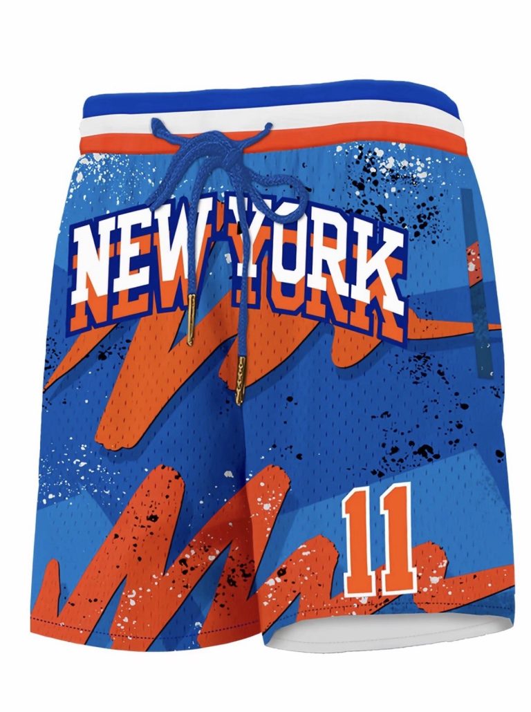 New York 11 Mens Mesh Basketball Shorts Large Blue Orange Zip Pocket Retro New