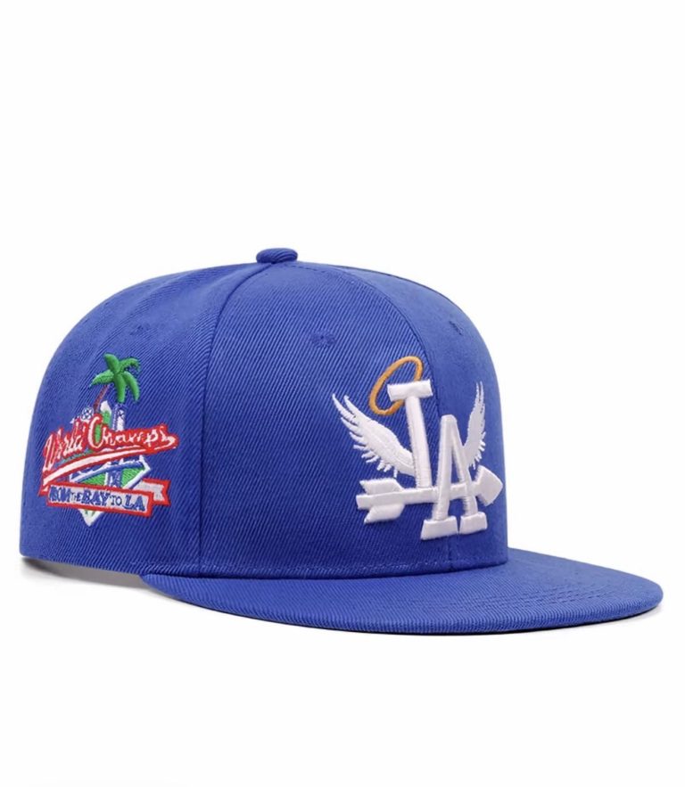 LA Baseball Snapback Hat Blue Angel Wings Halo World Champions Adjustable Cap