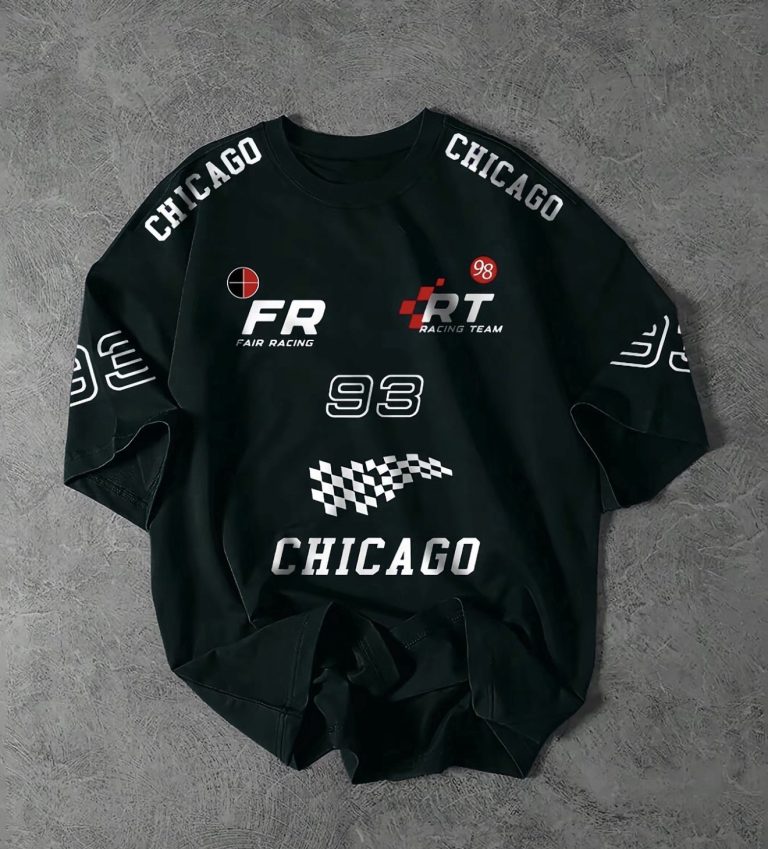 Chicago 93 Fair Racing Team Mens T-Shirt XL Black Oversized Streetwear Tee New