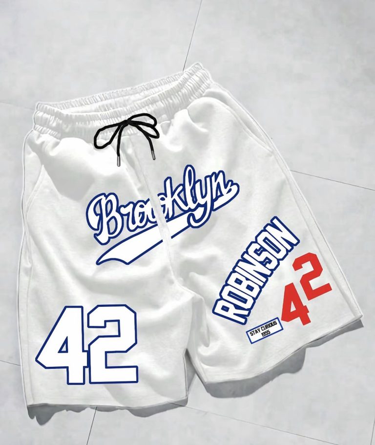 Brooklyn 42 Robinson Mens Shorts XXL Off White Drawstring Baseball Streetwear
