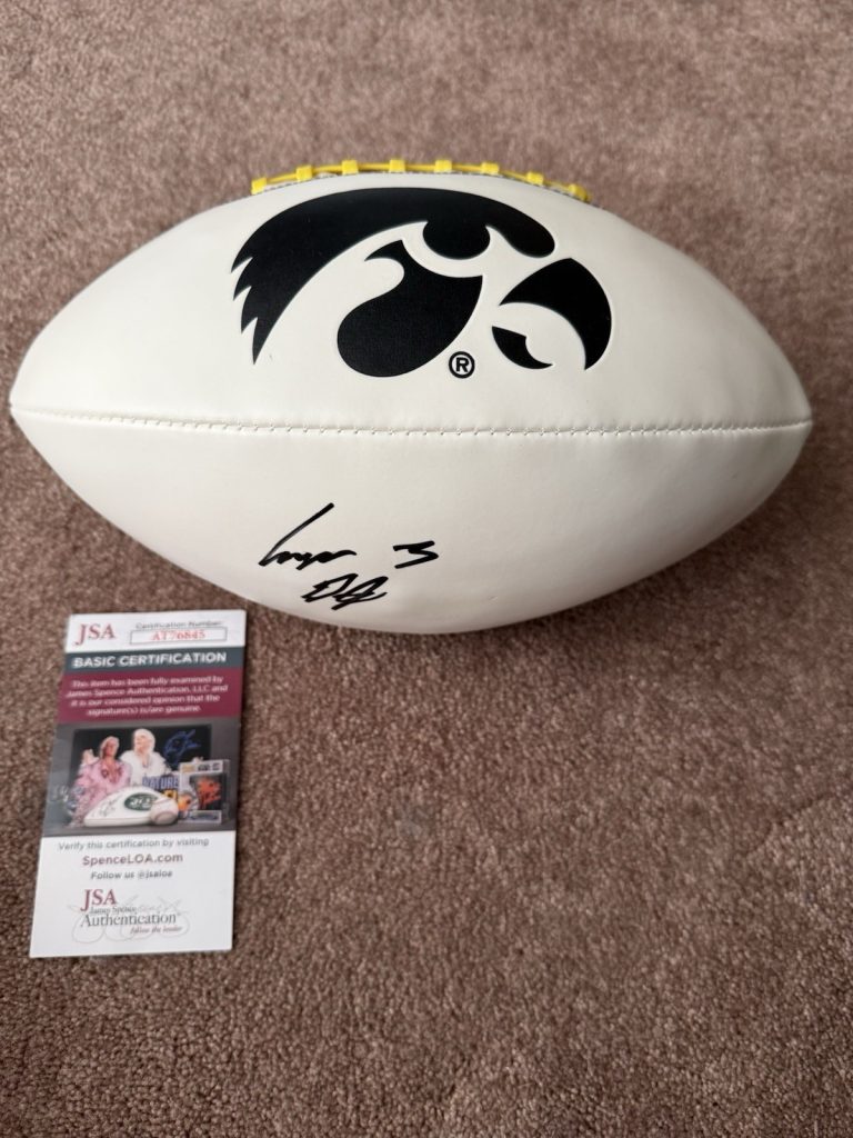 Cooper DeJean Signed Iowa Hawkeyes Logo Football JSA COA Autograph Eagles