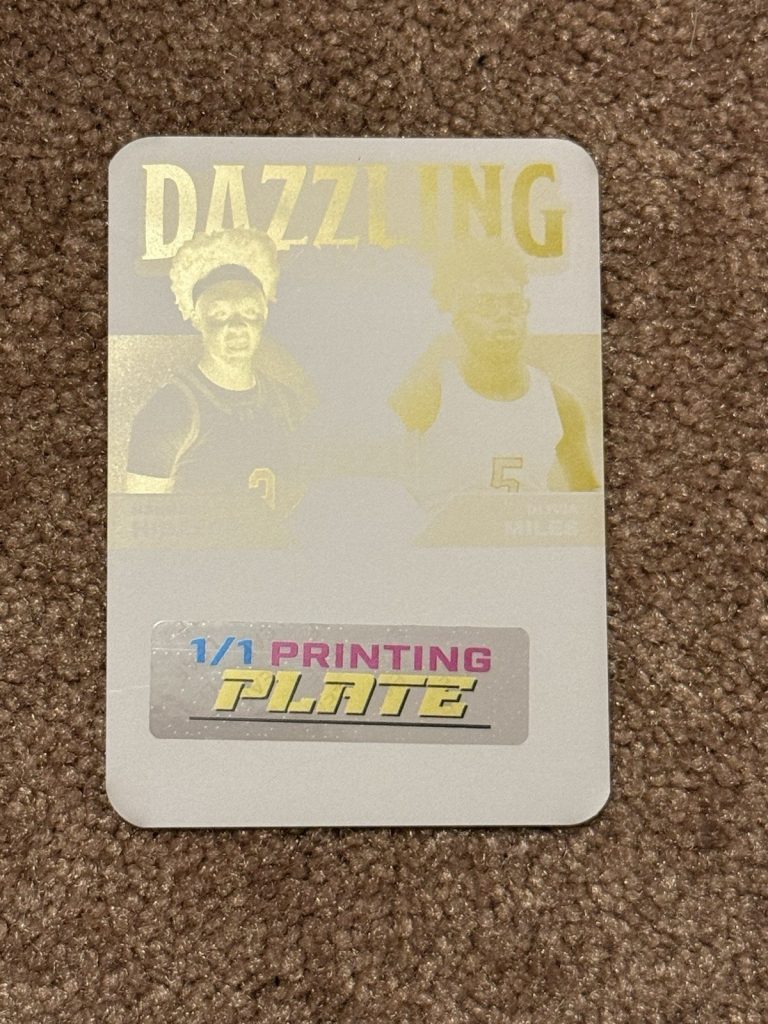 2025 Leaf Metal Hidalgo Miles Notre Dame Dazzling Duos Yellow Printing Plate 1/1