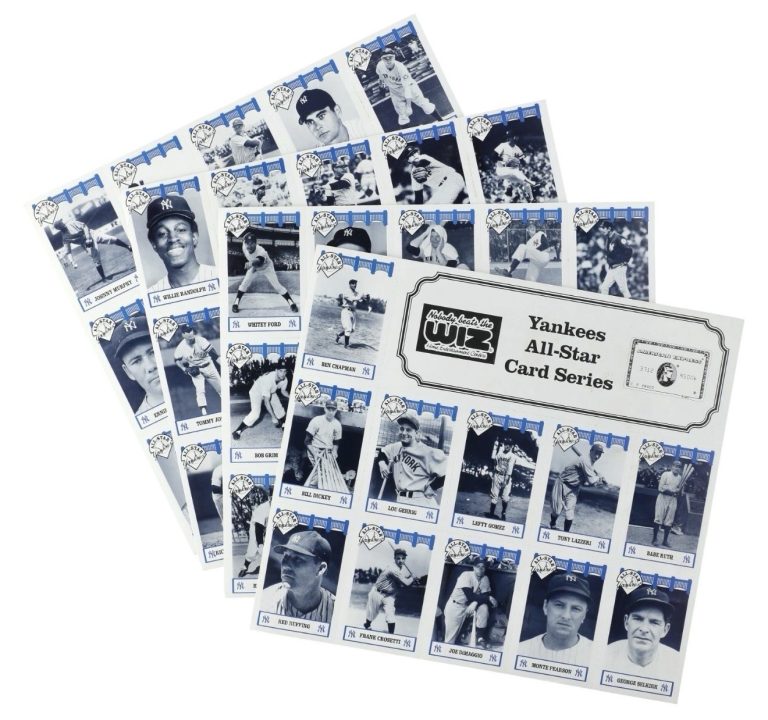1992 Nobody Beats The Wiz Yankees All-Star Uncut Sheet Lot Ruth Gehrig DiMaggio