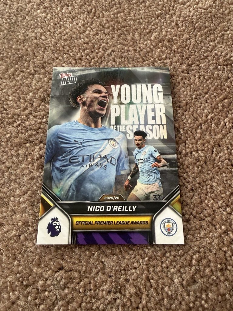 Nico O'Reilly 2025-26 Topps NOW #209 Premier League Young Player Season Man City