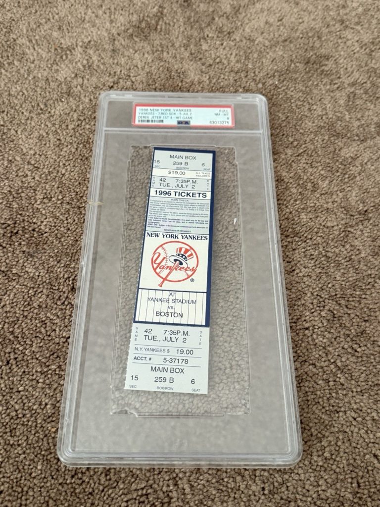 Derek Jeter 1st 4 Hit Game 1996 Yankees Full Ticket PSA 8 Rookie Season Jul 2