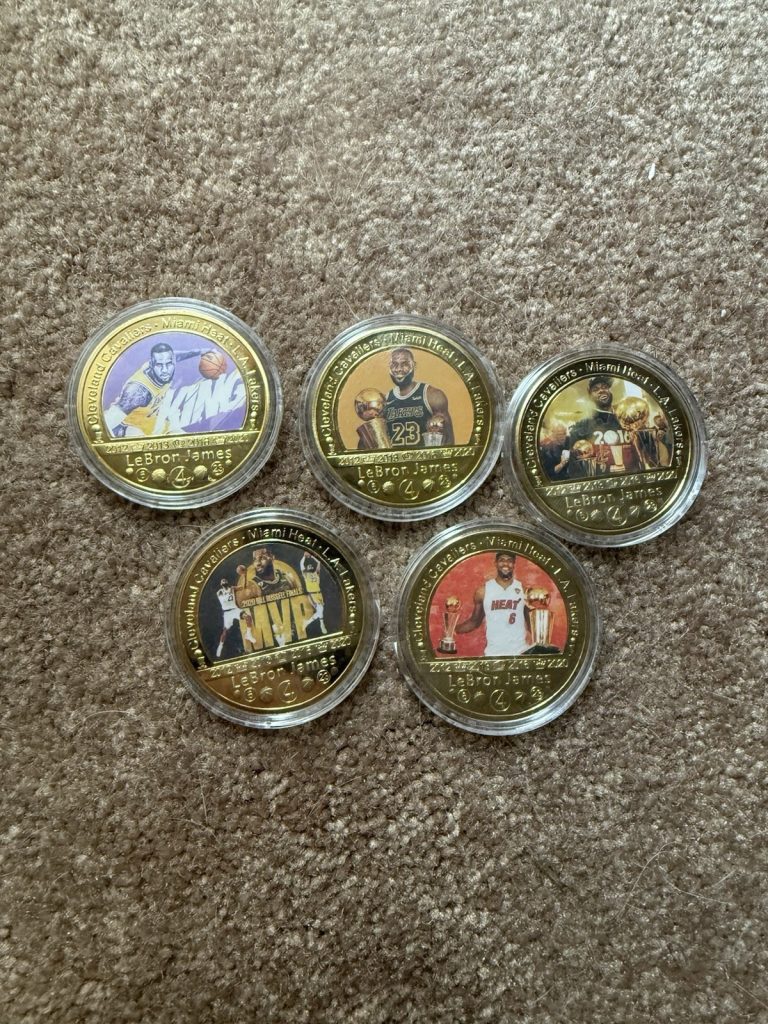 LeBron James Gold Plated Coin Lot 5 NBA Cavaliers Heat Lakers Champion King 23