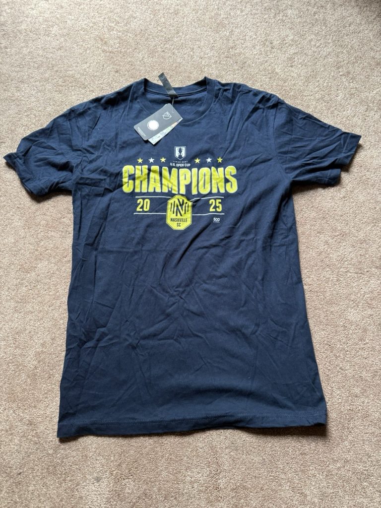 Nashville SC 2025 US Open Cup Champions T-Shirt Size S Navy 500 Level MLS NWT