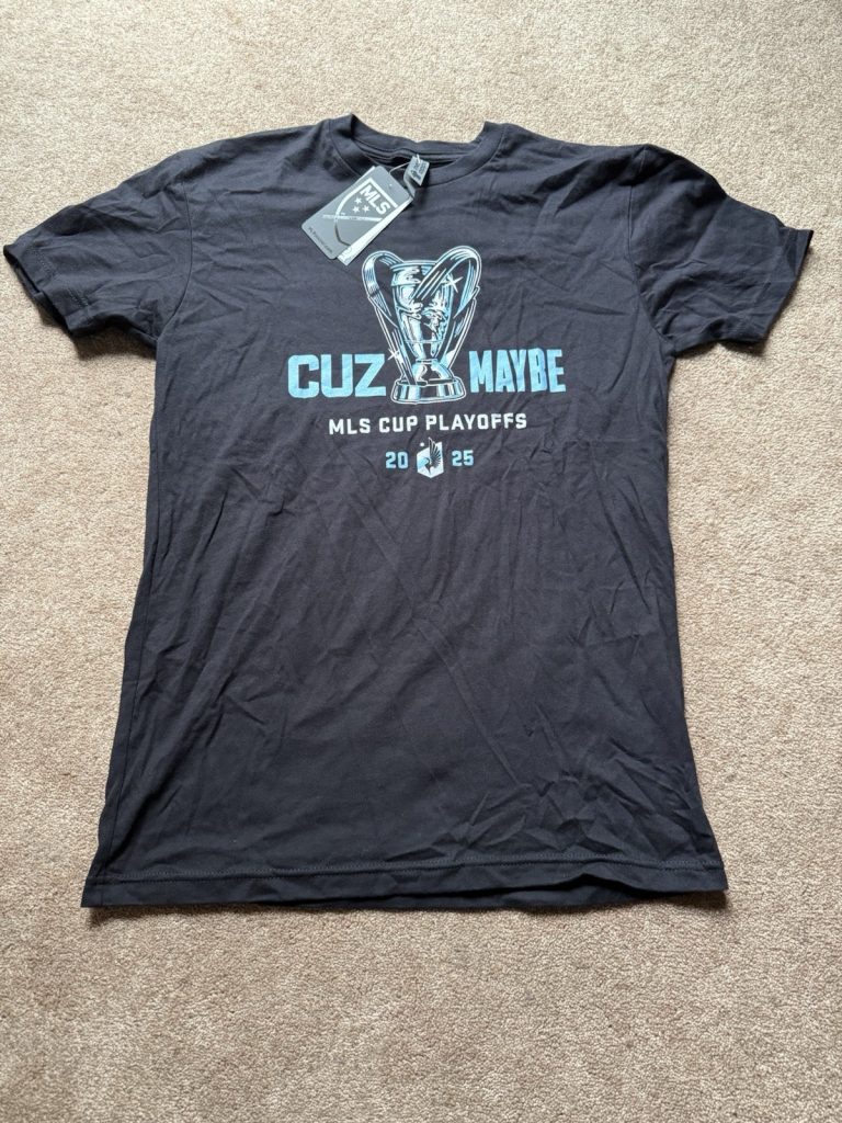 Minnesota United CUZ MAYBE 2025 MLS Cup Playoffs T-Shirt Size S Loons Black NWT