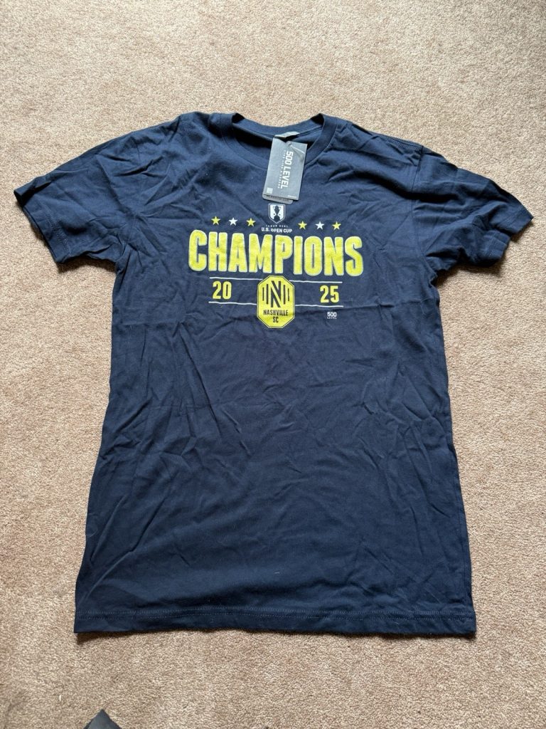 Nashville SC 2025 US Open Cup Champions T-Shirt Size S Navy 500 Level MLS NWT