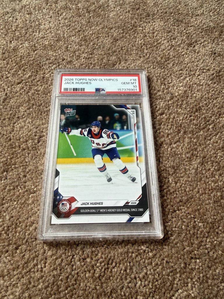 Jack Hughes 2026 Topps Now Olympics #18 Golden Goal Gold Medal PSA 10 Team USA