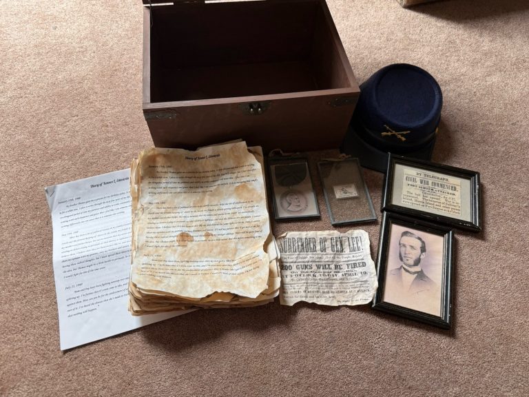 Civil War Reproduction Lot Union Kepi Forage Cap Chest Documents Lincoln Medal