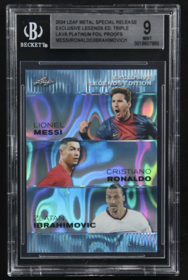 Lionel Messi Ronaldo Zlatan Triple Lava Platinum Foil BGS 9 Leaf Metal