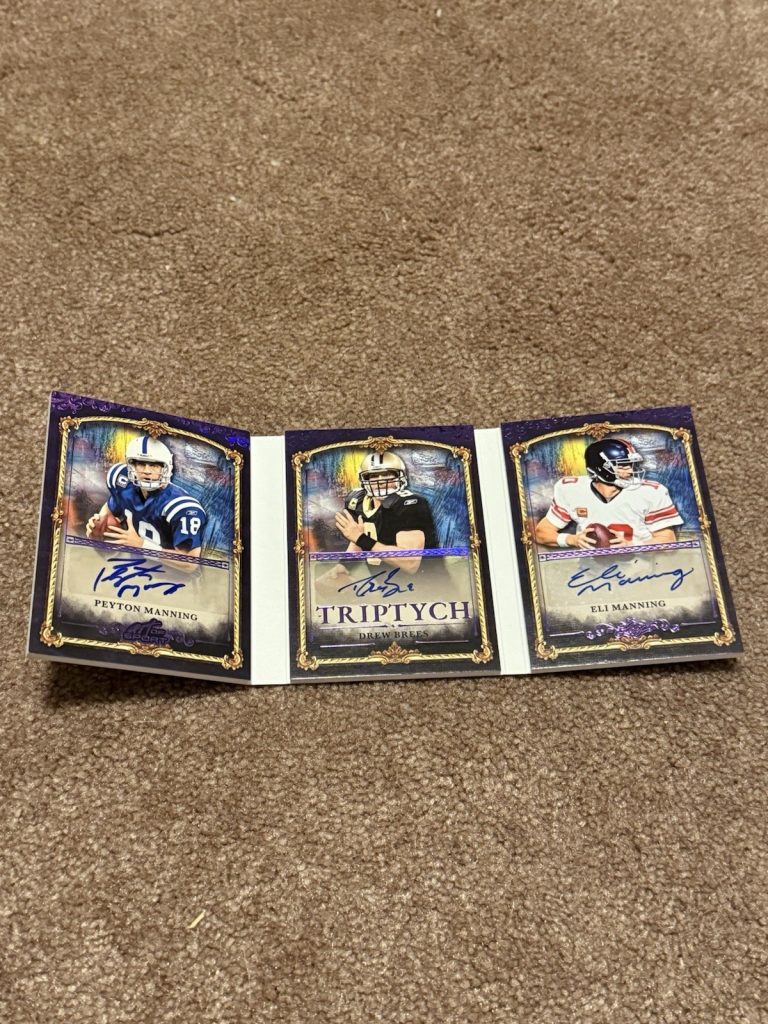 2026 Leaf Art of Sport Triptych Peyton Eli Manning Drew Brees Triple Auto 1/1