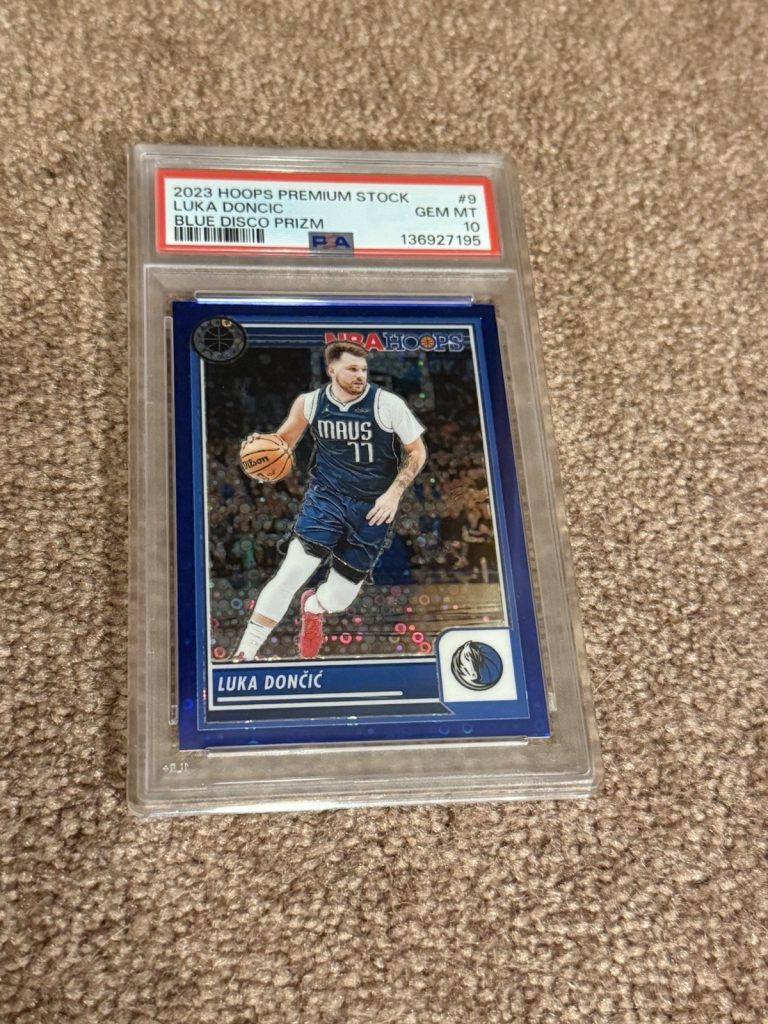 2023-24 Hoops Premium Stock Luka Doncic #9 Blue Disco Prizm /99 PSA 10 Mavs