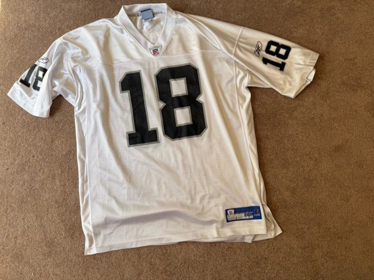 Reebok Mens White Oakland Raiders Randy Moss #18 NFL Football Jersey Size 2XL