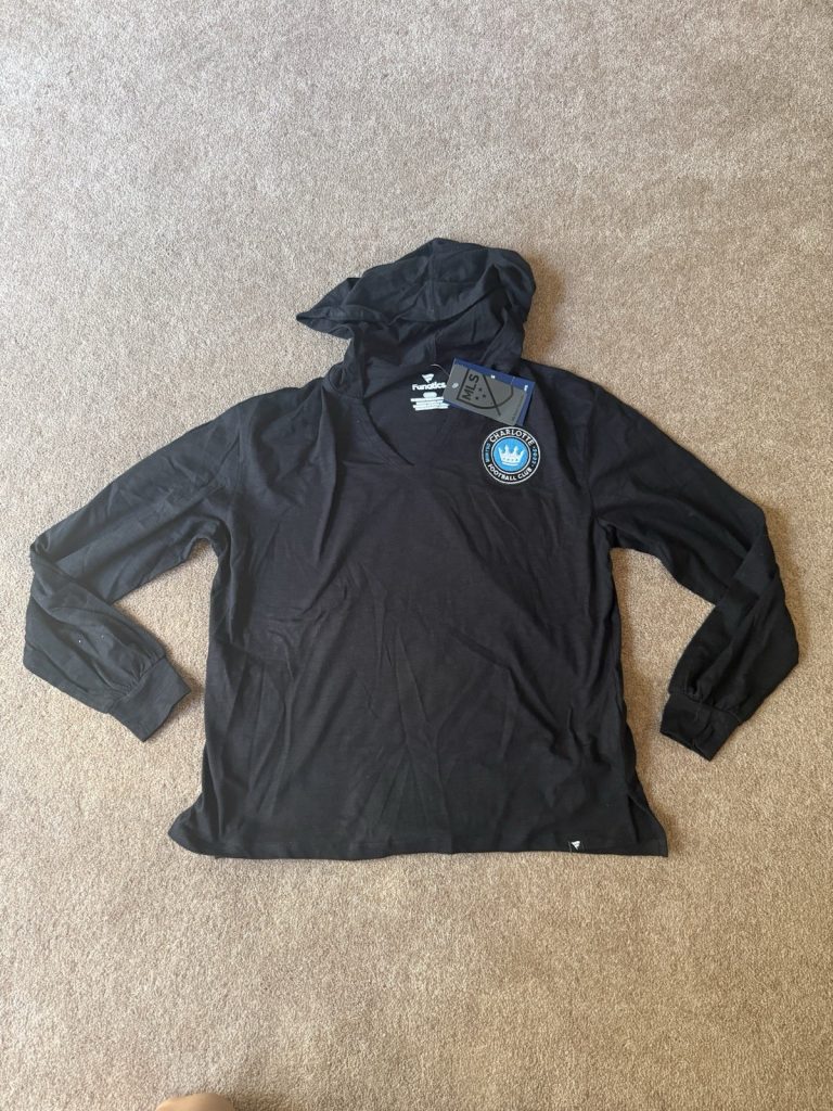 Charlotte FC Football Club Logo Hooded Long Sleeve T-Shirt Womens M Black