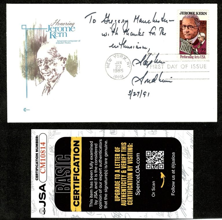 Stephen Sondheim Signed Autographed First Day Cover JSA Cert West Side Story