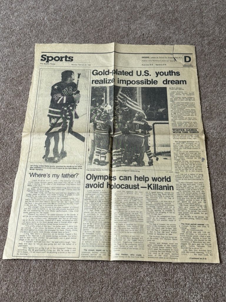 1980 Seattle Times Miracle on Ice USA Hockey Gold Medal Olympics Newspaper Feb
