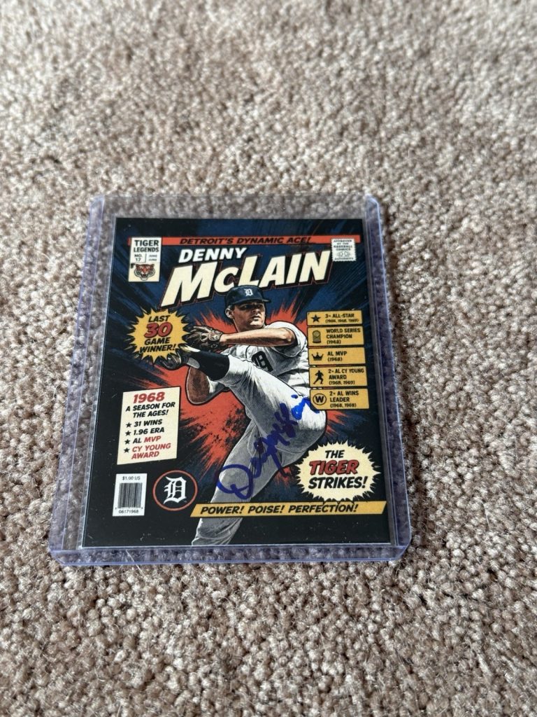 Denny McLain Autographed Tigers Comic Art Card Last 30 Game Winner Prime Time