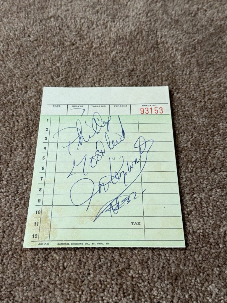 Gordie Howe Signed Autograph Restaurant Check Inscribed “Good Luck”