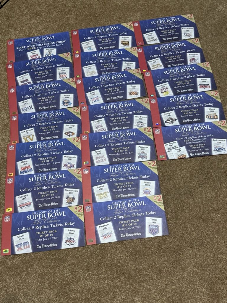 2005 History of the Super Bowl Replica Ticket Collection Complete 19 Pack Set