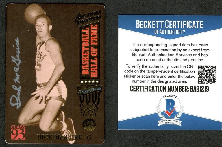 Dick McGuire Signed Autographed 1993 Action Packed Card #62 Beckett BAS Cert