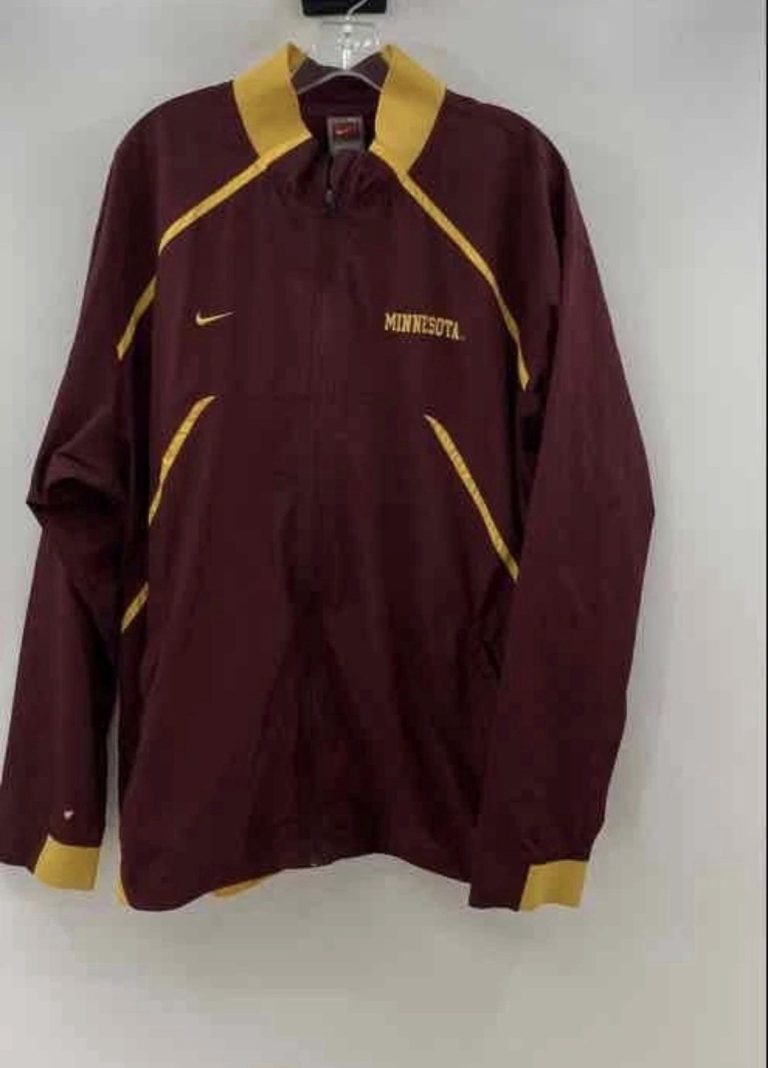 Nike Team Minnesota Gophers Full Zip Windbreaker Jacket Maroon Gold Mens XL