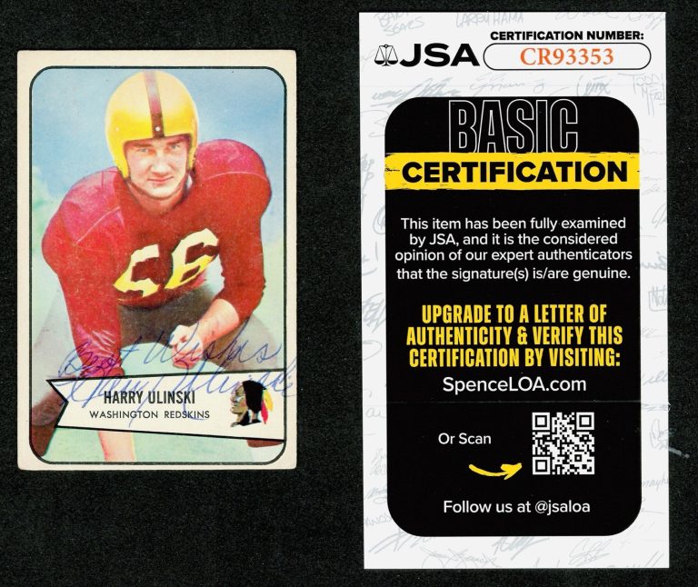 Harry Ulinski Signed Autographed 1954 Bowman Card #15 JSA Cert Redskins