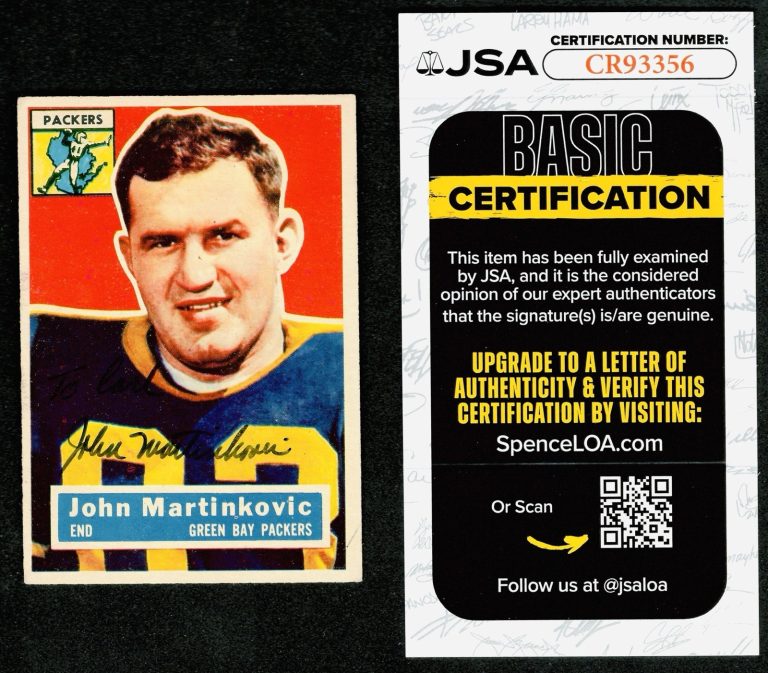 John Martinkovic Signed Autographed 1956 Topps Rookie Card #91 JSA Cert Packers