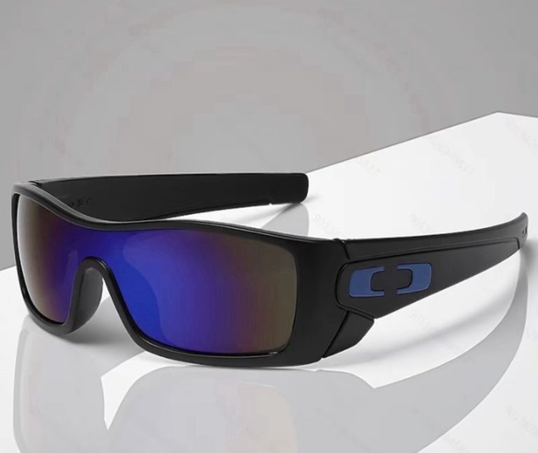 Black Wrap Shield Sport Sunglasses Blue Purple Mirror Lens UV400 Men Cycling