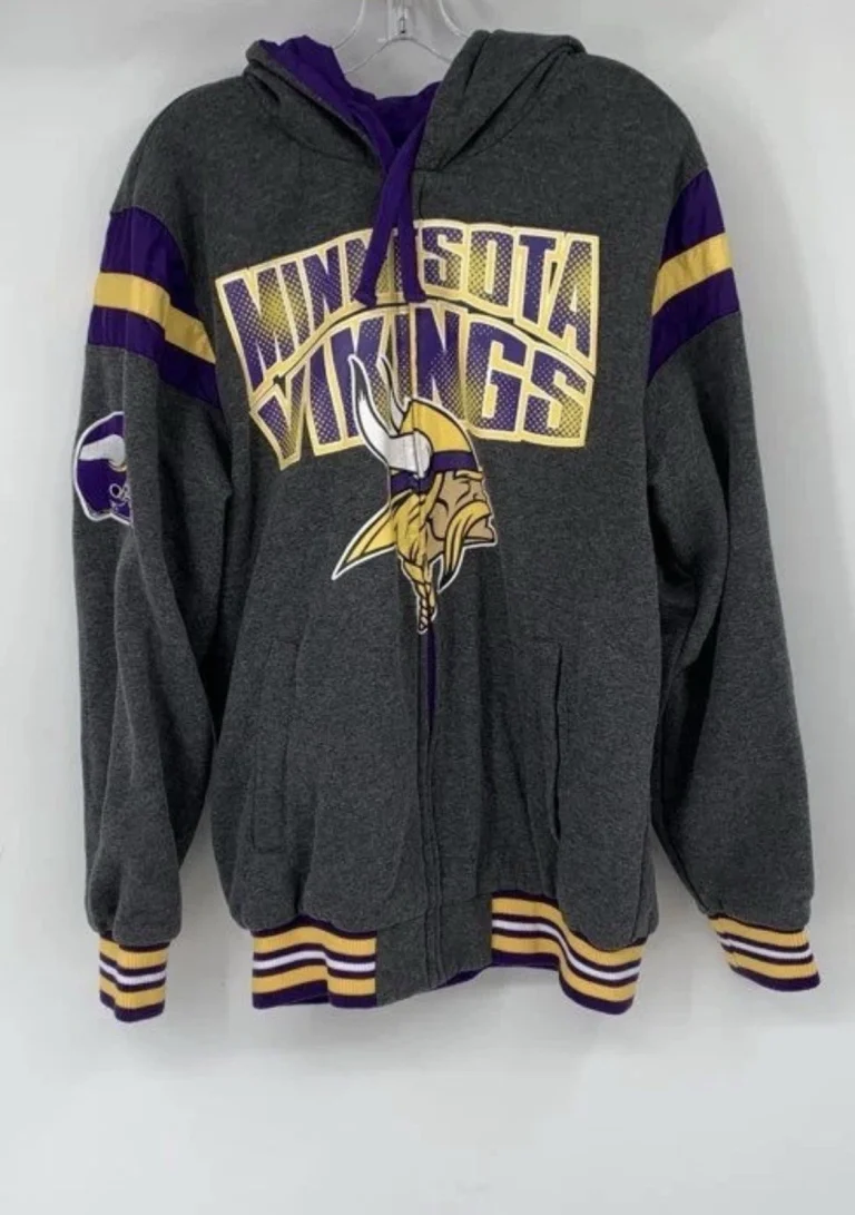 Minnesota Vikings Reversible Hooded Jacket Mens M Gray Purple NFL Full Zip Coat