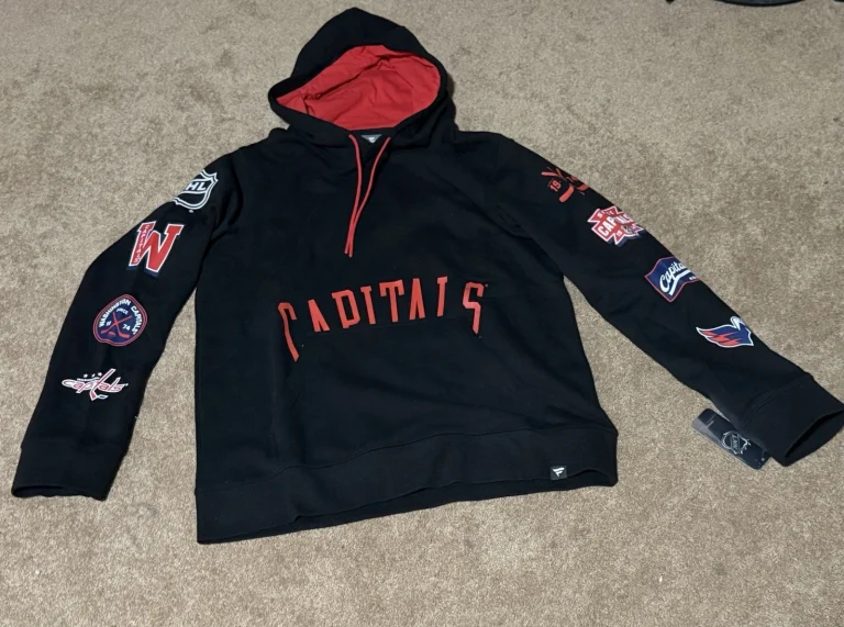 Fanatics Washington Capitals Mens M Black Red Pullover Hoodie NHL Patches Hockey