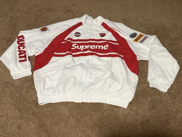 Supreme Ducati Mens XL White Red Racing Jacket Full Zip Track Windbreaker Coat