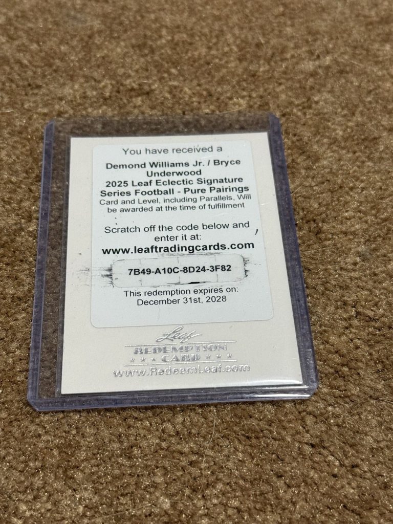 2025 Leaf Eclectic Demond Williams Jr Bryce Underwood Pure Pairings USED CODE