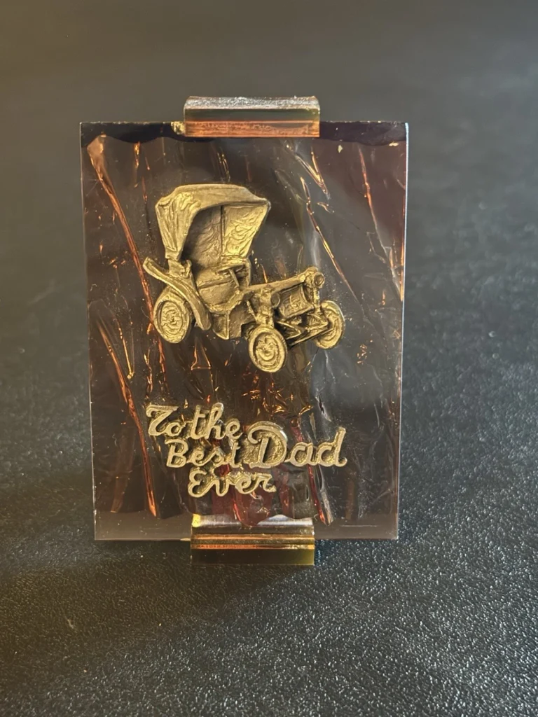 Vintage Pewter To the Best Dad Ever Plaque Antique Car Amber Lucite Italy Gift